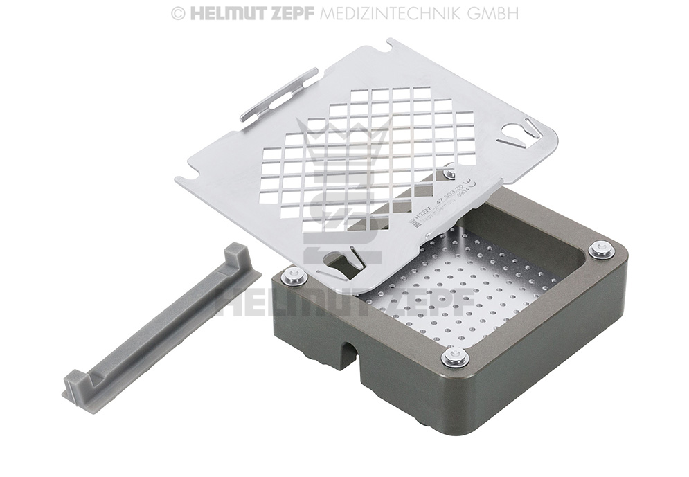 BOÎTE DE RANGEMENT POUR LE SYSTÈME CMF (INOX), AVEC SUPPORT EN SILICONE