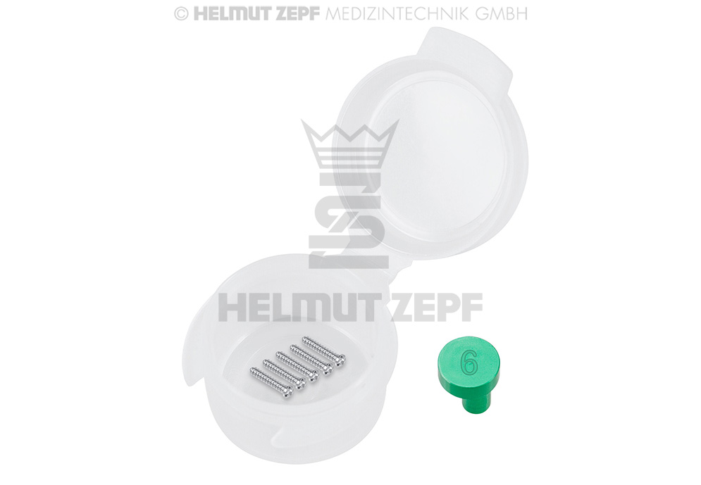 CMS, VIS EN ACER INOXYDABLE Ø 1.0 X 6MM CRUCIFORME, BOUCHON D'INDENTIFICATION VERT (UNITÉ D'EMBALLAGE 5 PIÈCES)