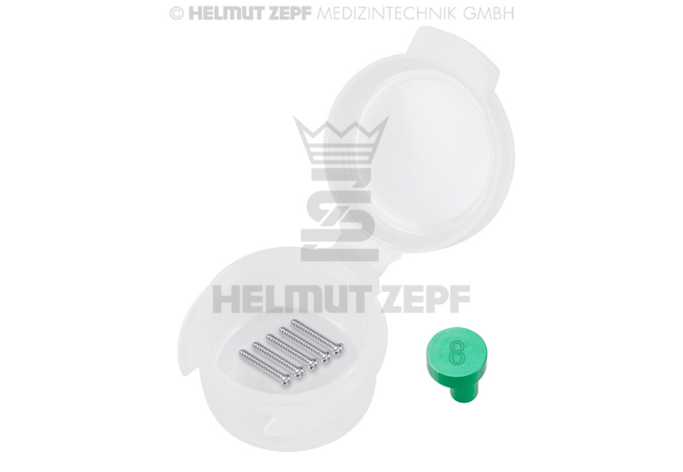 CMS, VIS EN ACER INOXYDABLE Ø 1.0 X 8MM CRUCIFORME, BOUCHON D'INDENTIFICATION VERT (UNITÉ D'EMBALLAGE 5 PIÈCES)
