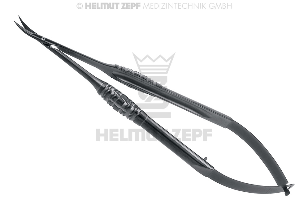 MICRO-CISEAUX À RESSORT, DESIGN HÜRZELER / ZUHR, COURBÉ, 17,5 CM MICRODENTELURE, POINTU/POINTU