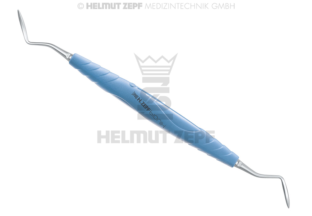 COUTEAU PARODONTAL FIG. 2 GOLDMAN-FOX MANCHE BIONIK TURQUOISE-BLEU CLAIR, À DEUX EXTRÉMITES