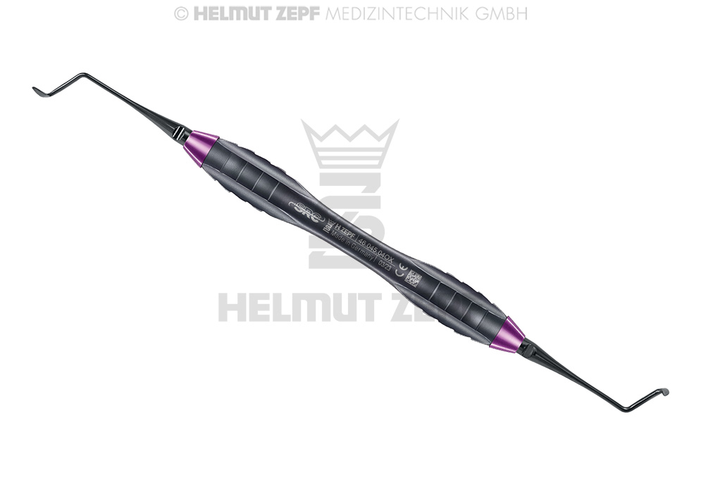 INSTRUMENT SRC FIG 4 COURT GAUCHE COURBÉ MANCHE Z-SHAPE VIOLET, D'APRÈS DR. ZELTNER NANOPAL, INSERTS ÉCHANGEABLES