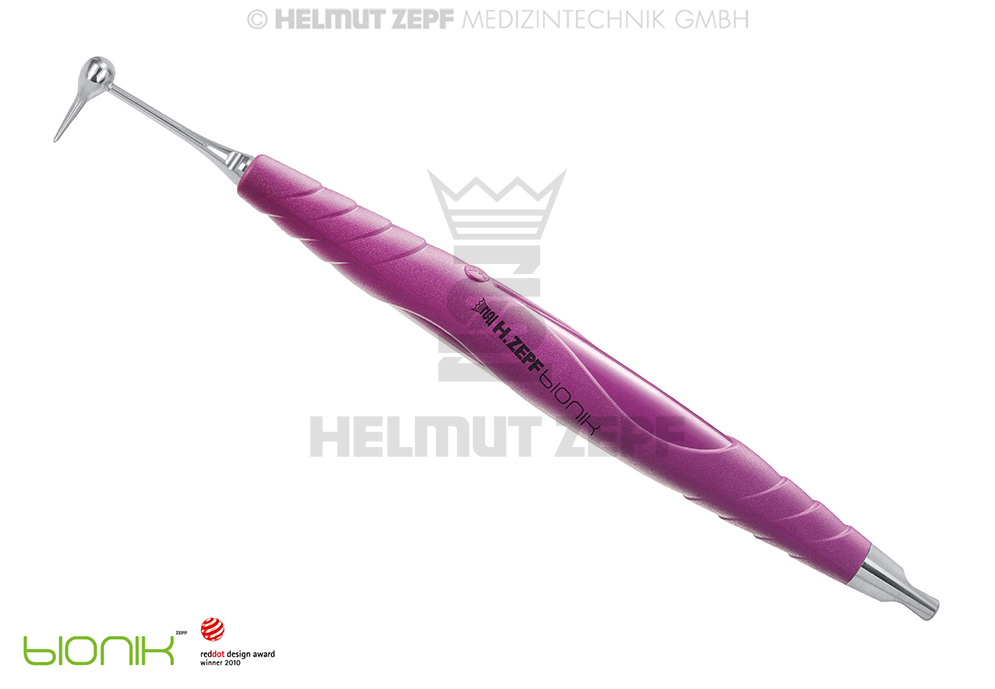 ÉLÉVATEUR POUR PROTHÈSES DENTAIRES D'APRÈS DR. WIETZORKE DANS LE MANCHE BIONIK, VIOLET VIF