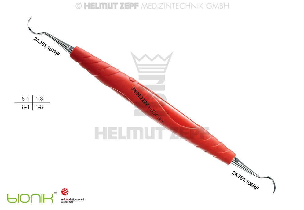 ZEPF-BIONIK CURETTE POUR PARODONTIE HYGIENIST FIG-6/7, VERTE-JAUNE, VERSION FINE,