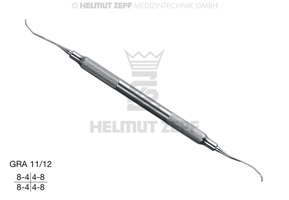 CURETTE SPÉCIALE D'APRÈS GRACEY, GRA 11/12, MANCHE CREUX ET INOXYDABLE 