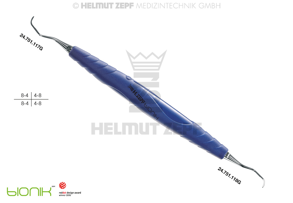ZEPF-BIONIK, CURETTE UNIVERSELLE BLEUE DE COBALT, FIG. M 23, POINTES INTERCHANGEABLES