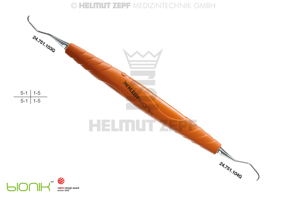 ZEPF-BIONIK, CURETTE SPÉCIALE GRACEY 3-4, ORANGE POINTES INTERCHANGEABLES