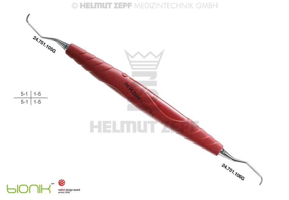 ZEPF-BIONIK, CURETTE SPÉCIALE GRACEY 5-6, ROUGE POINTES INTERCHANGEABLES