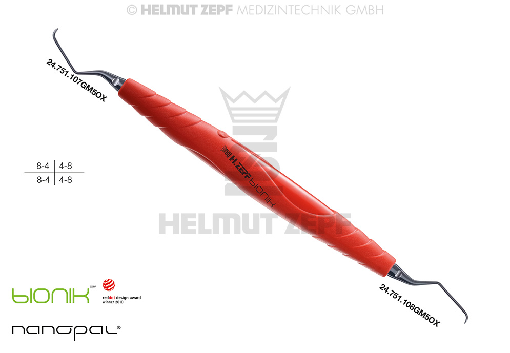 ZEPF-BIONIK, CURETTE SPÉCIALE GRACEY 7-8 M5, INCARNADIN-MAGENTA POINTES INTERCHANGEABLES