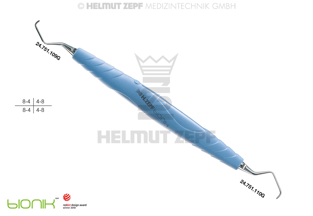 ZEPF-BIONIK, CURETTE SPÉCIALE GRACEY 9-10, TOURQUOISE-BLEUE CLAIRE POINTES INTERCHANGEABLES