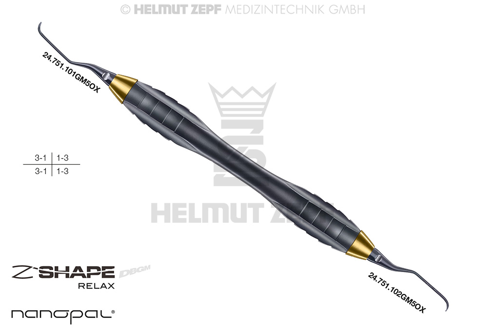 CURETTE SPÉCIALE GRACEY 1/2 M5 1ER TIGE ENV. 3 MM PLUS LONG, MANCHE Z-SHAPE RELAX, JAUNE, NANOPAL,
