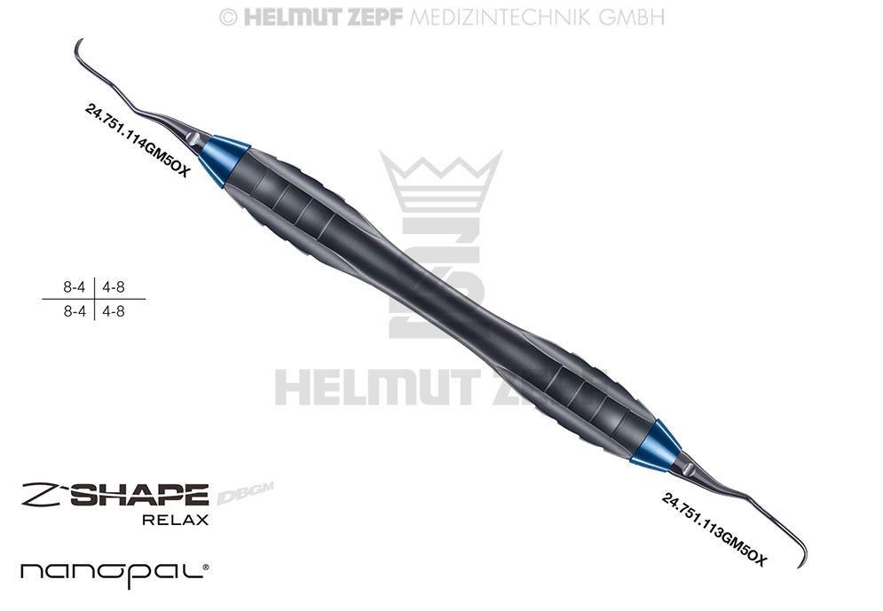 CURETTE SPÉCIALE GRACEY 13/14 M5 1ER TIGE ENV. 3 MM PLUS LONG, MANCHE Z-SHAPE RELAX, BLEU DE COBALT,