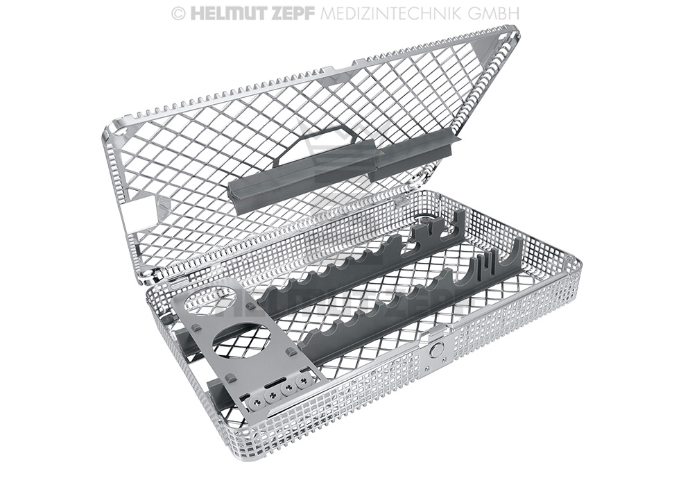 WASHBASKET WITH LID 275X178X37MM, WITH INDIVIDUAL SILICONE INSTRUMENT SUPPORTS FOR IMMEDIATE