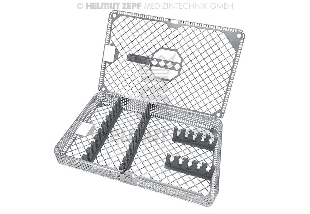 PANIER DE LAVAGE 1/1 AVEC SUPPORT UNIVERSEL POUR 10 INSTRUMENTS EN LONGUEUR ET 5 INSTRUMENTS EN TRAVERS