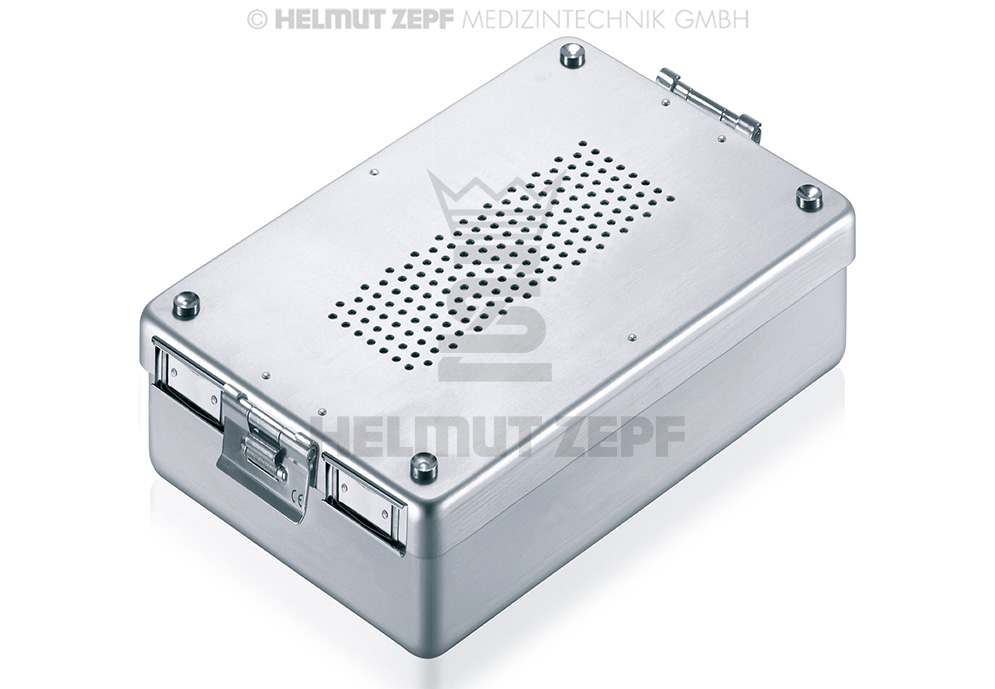 CONTENEUR DE STÉRILISATION 310X190X40MM FOND ET COUVERCLE PERFORÉS, EN ALUMINIUM, GRIS,