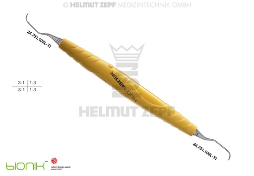 [2420105L-TI] ZEPF-BIONIK, CURETTE UNIVERSELLE LANGER,L 5/6 POUR LES DENTS FRONTALES, POINTES INTERCHANGEABLES