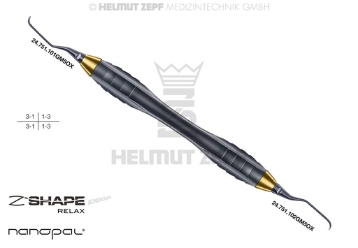 [2422101GM5OX] CURETTE SPÉCIALE GRACEY 1/2 M5 1ER TIGE ENV. 3 MM PLUS LONG, MANCHE Z-SHAPE RELAX, JAUNE, NANOPAL,