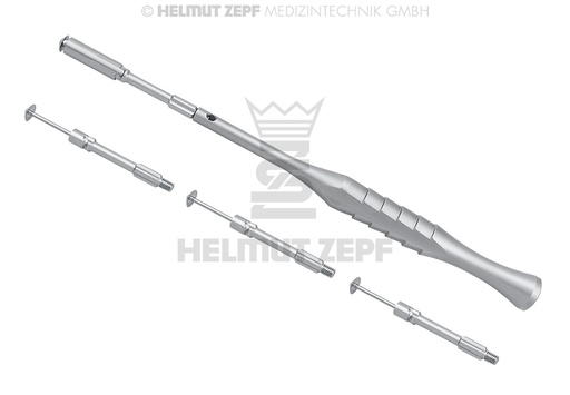 [4795720] GRATTOIR À OS "BONE SCRAPER II" DROIT, Ø6, AVEC 3 LAMES DE RECHANGE, ZEPF-DESIGN